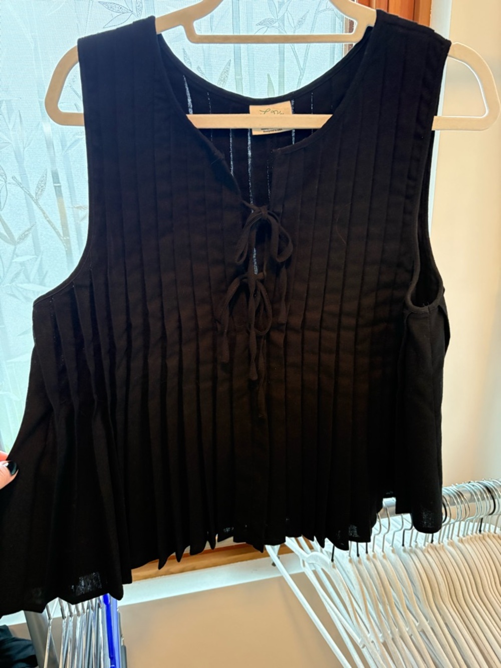 Pleated Black Lace-Up Women's Tank Top